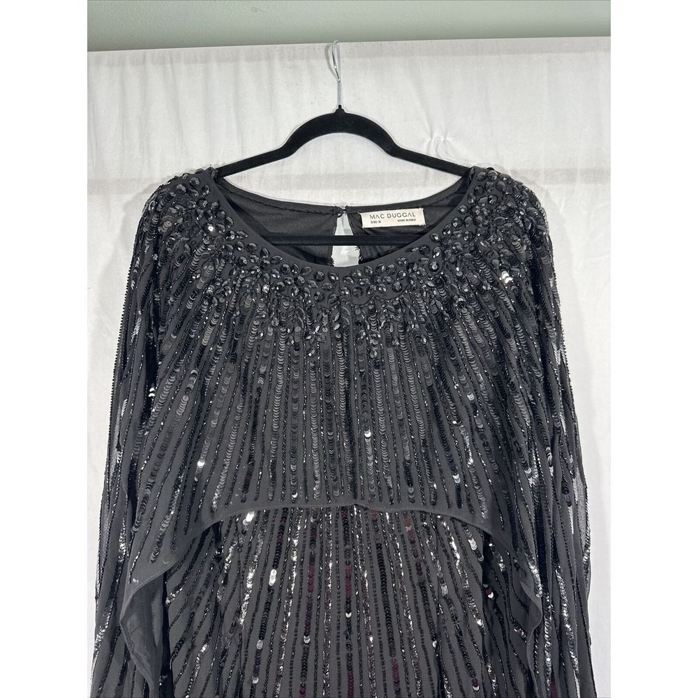 NWT $798 Mac Duggal [sz 16 ] Beaded Embellished Column Cape Gown in Black #G1853 - Picture 11 of 16